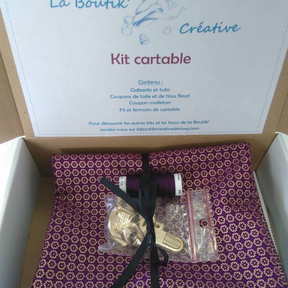 Kit cartable Toile Noire et tissu bollywood violet