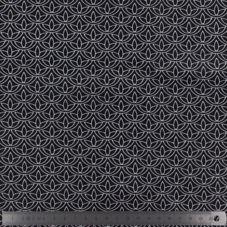 Popeline Stenzo NOIRE 100% coton imprimé fleurs de lotus