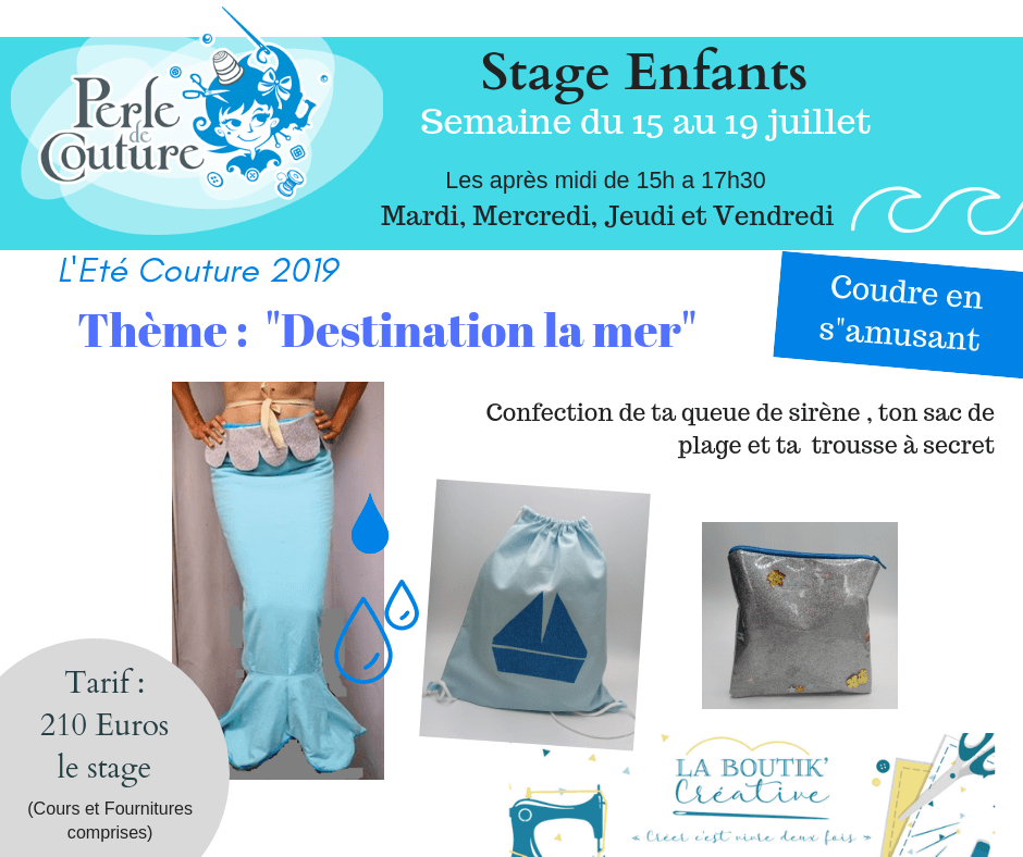 stage couture enfants du 15 au 19 juillet