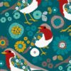tissu-sweat-leger-motifs-oiseaux-et-fleurs-fond-vert