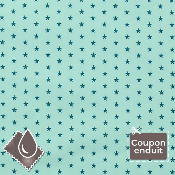 TISSU COUPON ENDUIT FROU-FROU ETOILES 70X35CM BLEU LAGON
