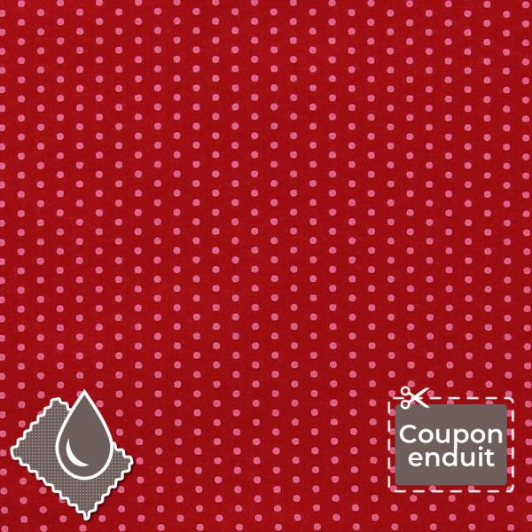 TISSU COUPON ENDUIT FROU-FROU POIS 70X35CM RUBIS