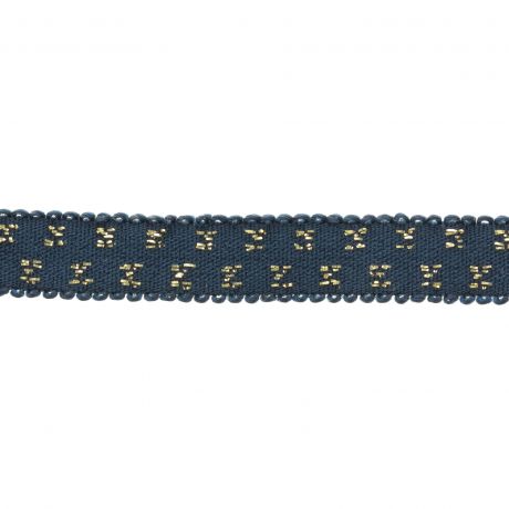Elastique bleu jeans pois lurex doré 10 mm détails