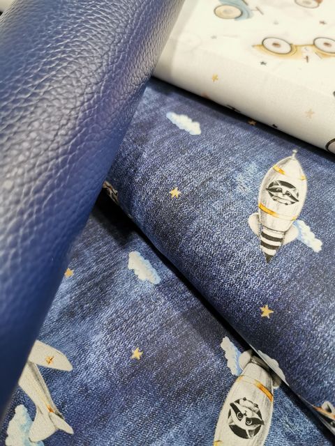 coupons simili cuir Navy et tissus retro- la Boutik Créative de Rives