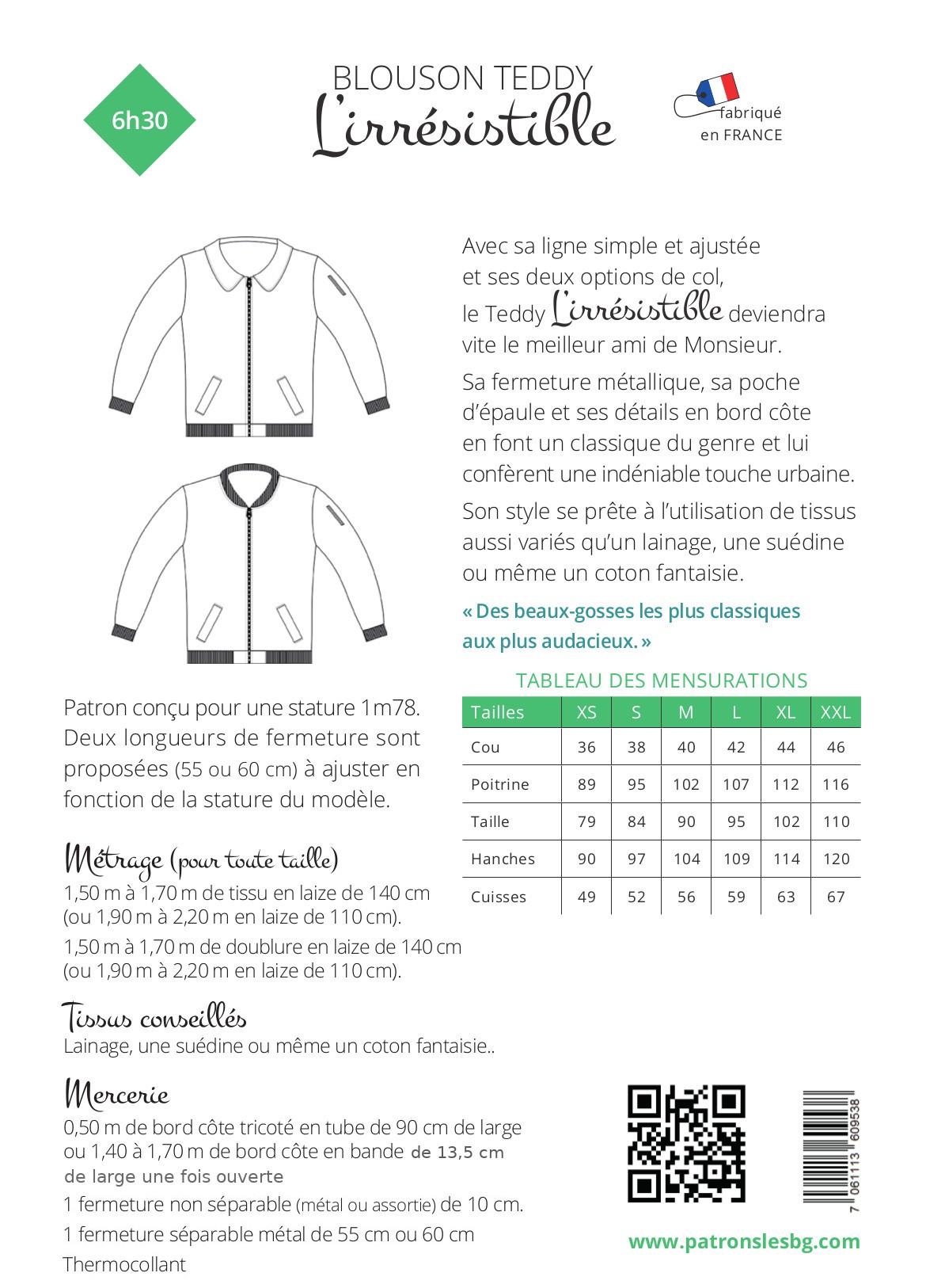Patron les BG Blouson l'irrésistible verso