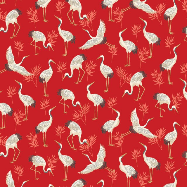 Tissu coton Les grue rouge à La Boutik Créative de Rives 2331_R_cranes