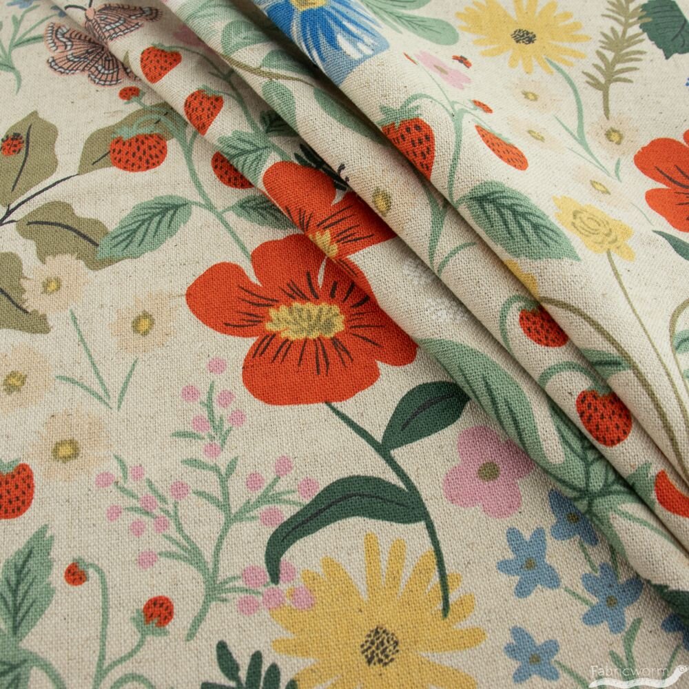 Tissu canvas - Rifle Paper - Straswberry fields linen unbleached-2 - La Boutik Creative de Rives