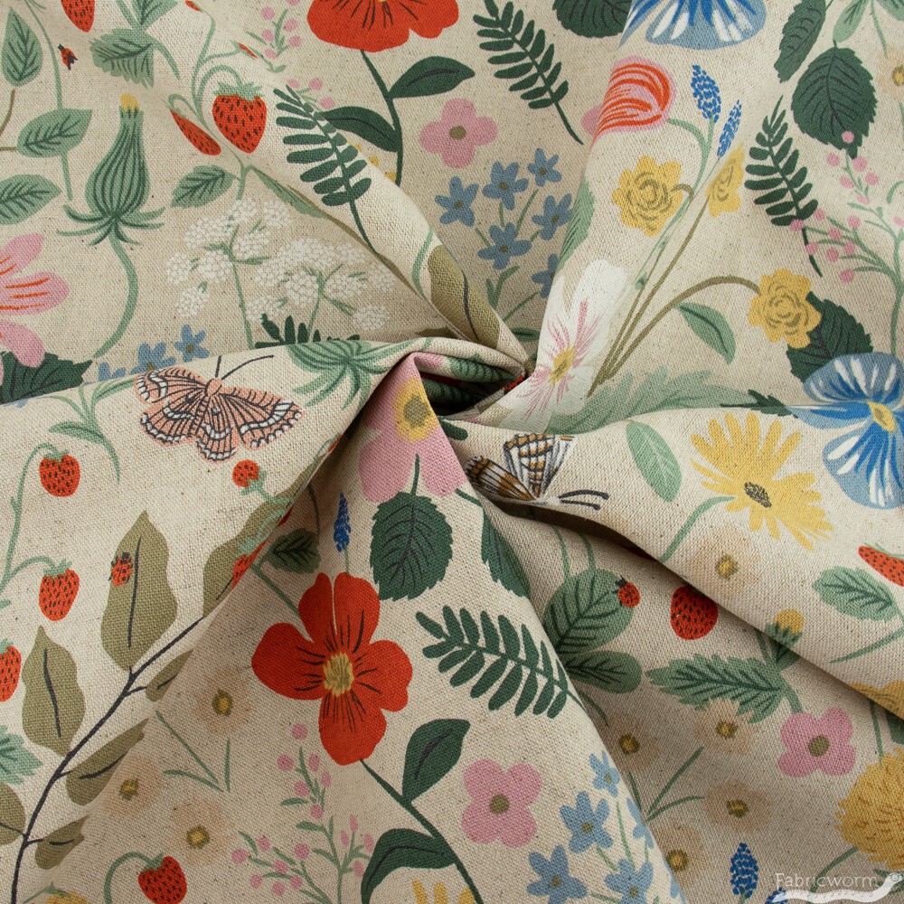 Tissu canvas - Rifle Paper - Straswberry fields linen unbleached-4 - La Boutik Creative de Rives