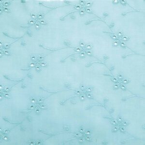 Tissu coton broderie anglaise col aqua blue (x10cm)