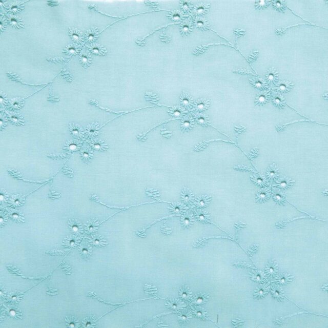 Tissu coton broderie anglaise col aqua blue