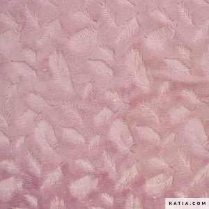 Tissu minky gaufré motif plume col rose (x10cm)
