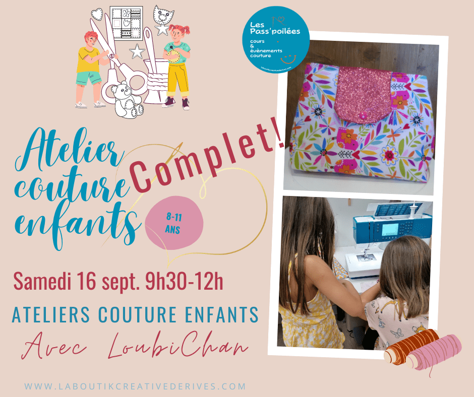 Atelier couture enfants complet du 16 septembre à La Boutik' Creative