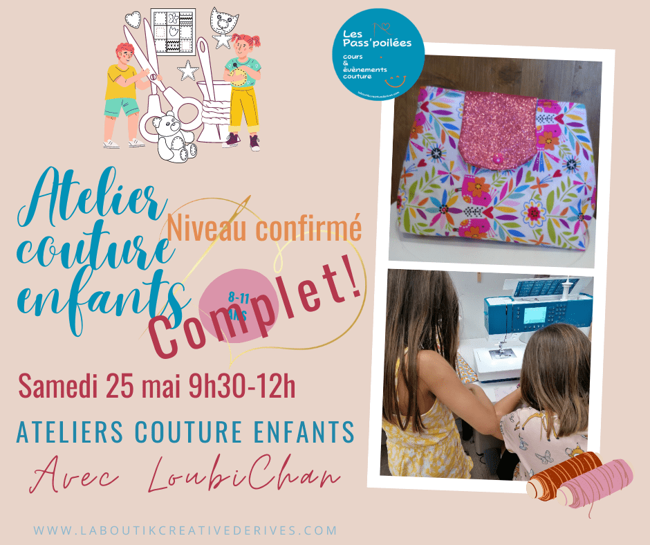 Atelier couture enfants Niveau confirmé du 25 mai-COMPLET- à La Boutik' Creative