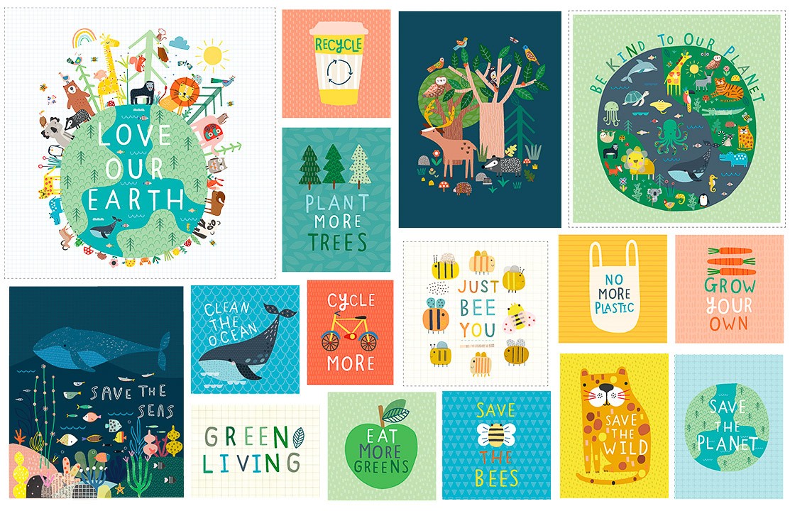 Tissu Dashwood panneau 70x110cm save the planet - La Boutik Creative de Rives 38