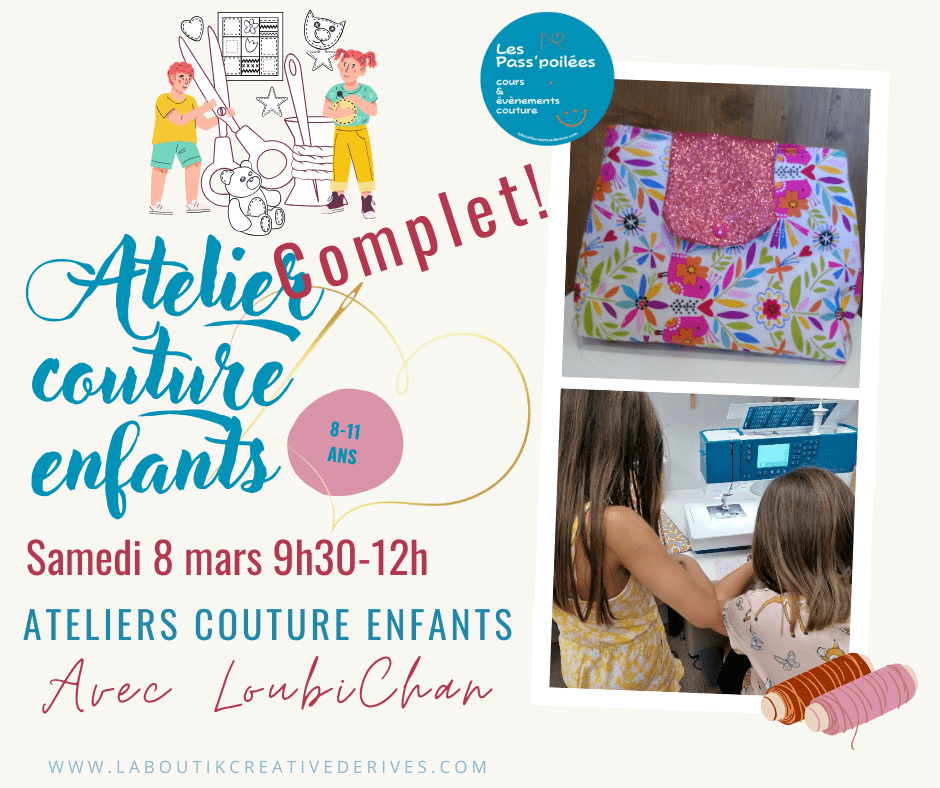 Atelier couture enfants Tout Niveau du 8 mars 2025 - COMPLET - à La Boutik' Creative
