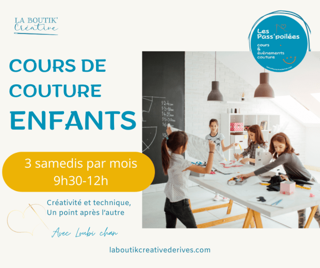 Cours de couture enfants 3 samedis par mois - La Boutik Creative