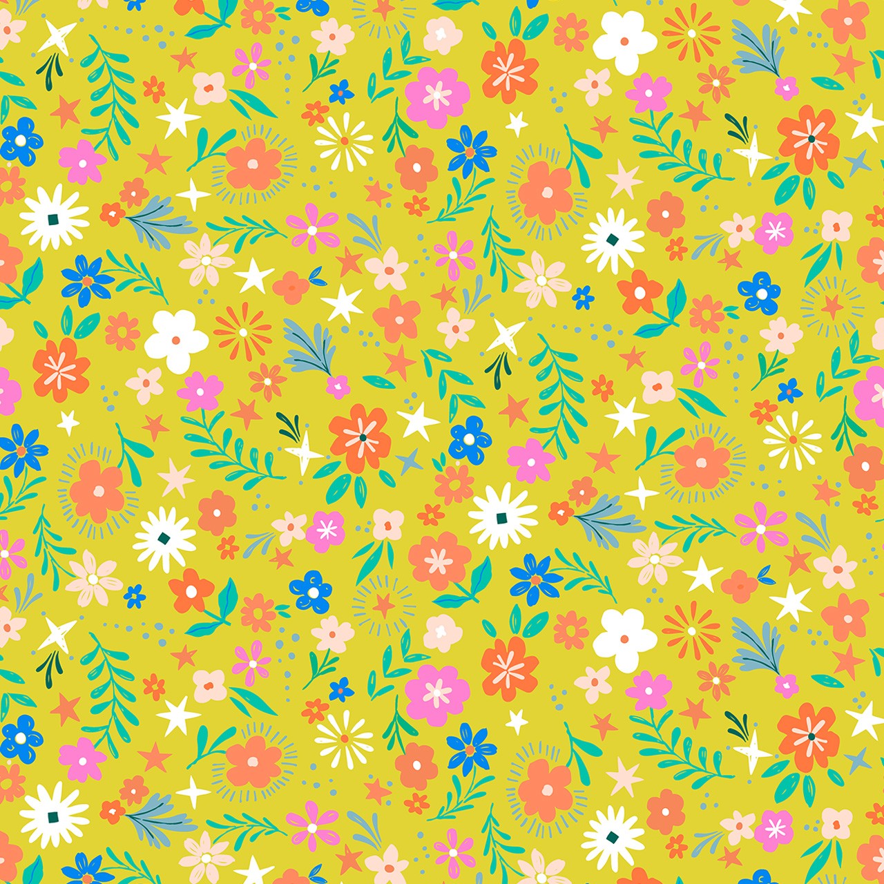 Tissu Dashwood Songbird Fleurs fond jaune - 2422 - La Boutik Creative de Rives