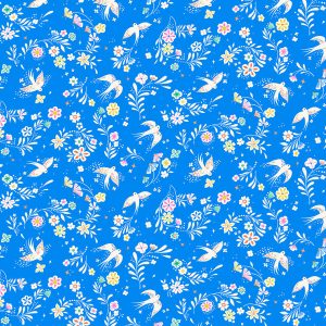 Tissu Dashwood Songbird fond bleu