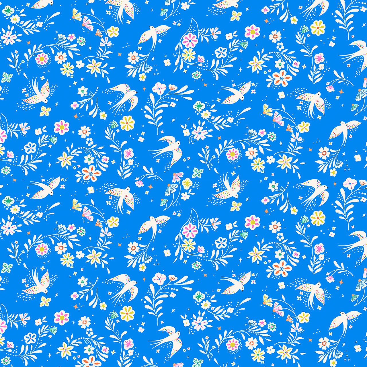 Tissu Dashwood Songbird fond bleu - 1 - La Boutik Creative de Rives