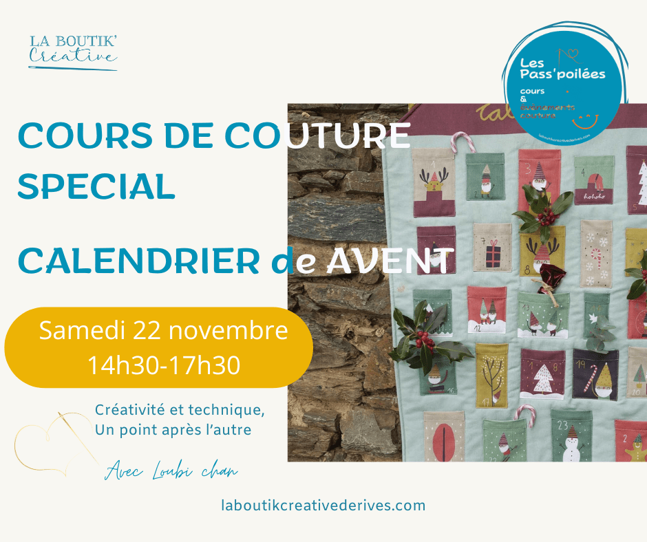 Cours de couture 22 novembre - special calendrier de l'avent 2025 - La Boutik Creative